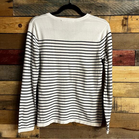 Tommy Hilfiger White And Navy Stripe Heart Sweater Top Size Small - Picture 2 of 9